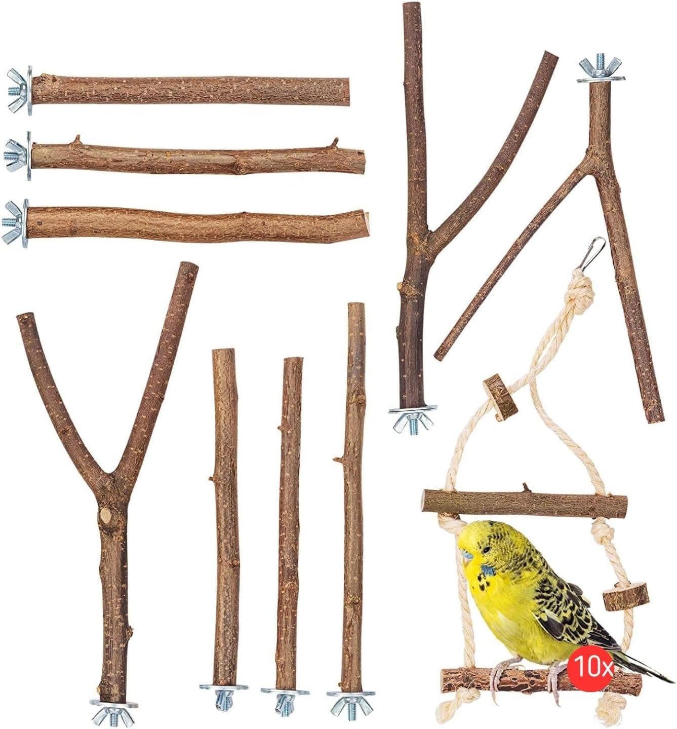 Set de 10 Perchas Naturales para pájaros para periquitos, ninfas & Co. Perchas