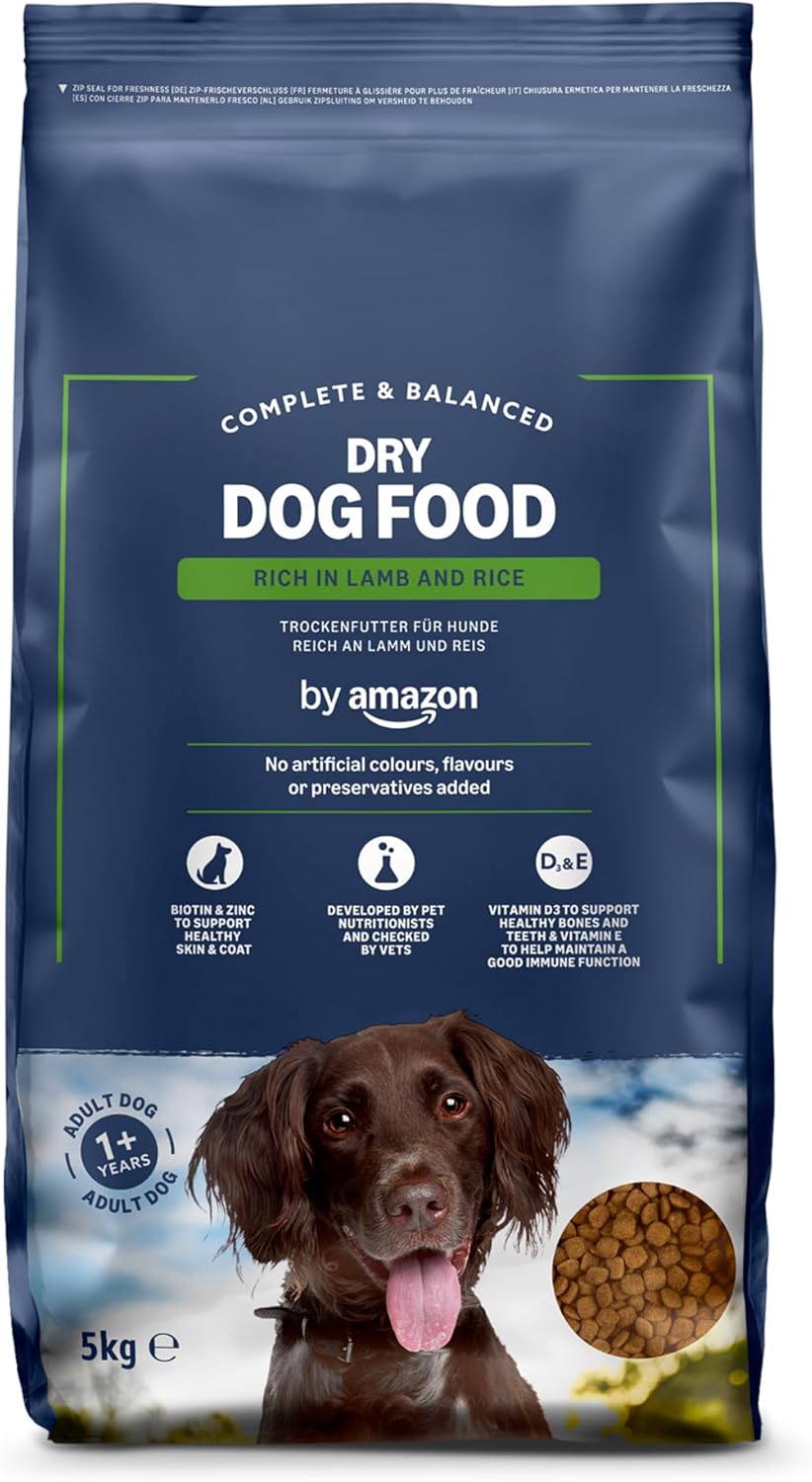 by Amazon - Alimento seco completo para perro adulto rico en cordero y arroz, 5
