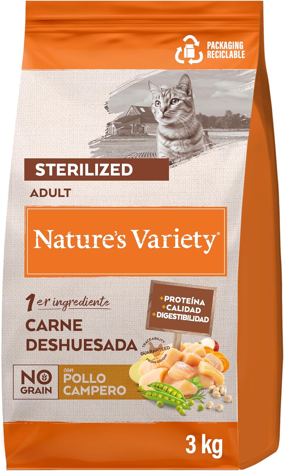 Natures Variety No Grain Pienso para Gatos Esterilizados con Pollo - 3kg