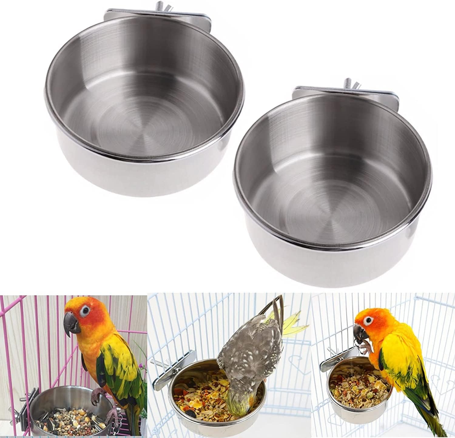 2 piezas de comedero para pájaros de acero inoxidable, tazón para alimentar