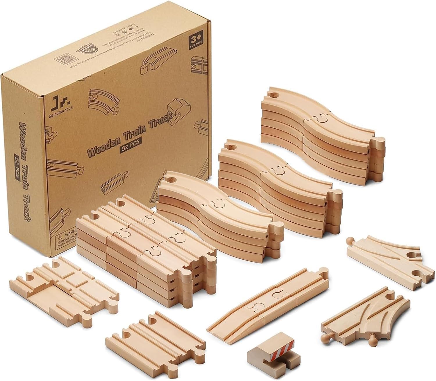 SainSmart Jr. Pista de tren de madera, 52 piezas, expansión de pista compatible