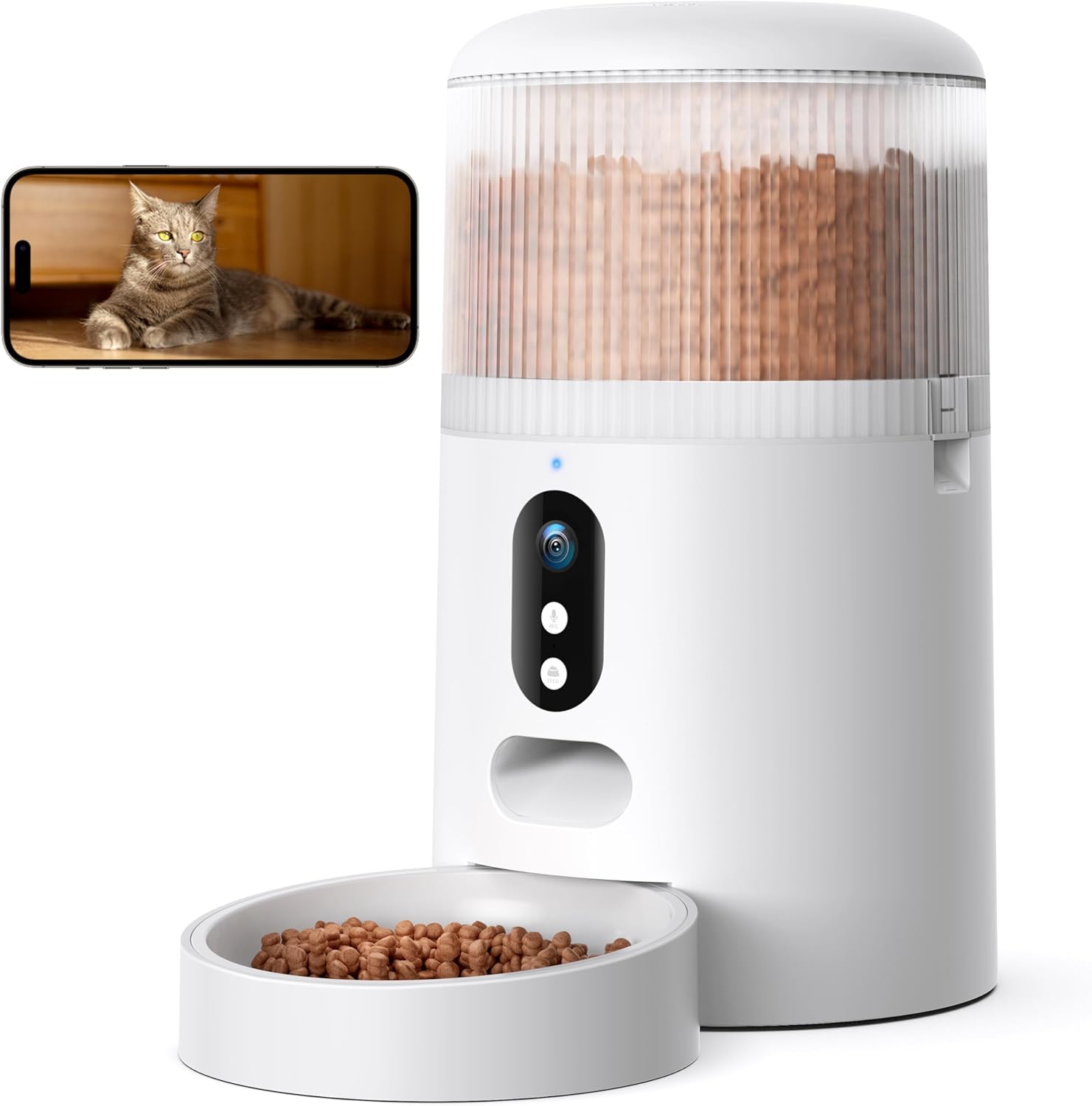 Faroro Comedero Gato Automatico WiFi, 3MP HD Cámara con Visión Nocturna, 4L