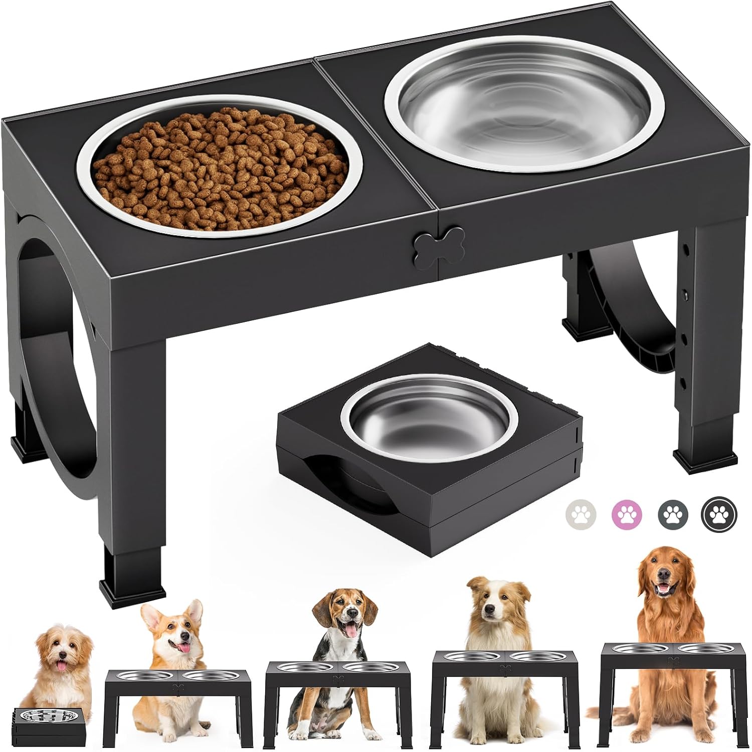 X XBEN Comedero Perro Elevado, Comedero Elevado de 5 Alturas Ajustables, 2X1,5L