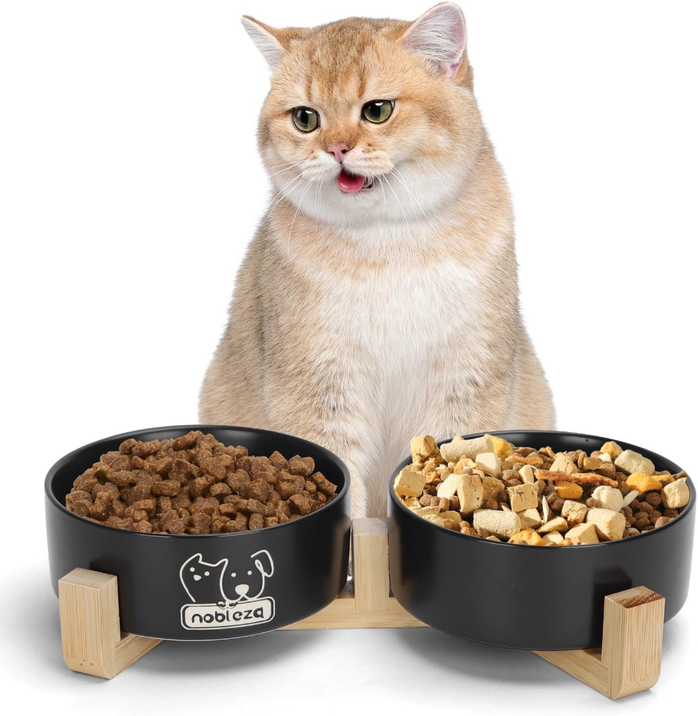 Nobleza Comedero para Perros y Gatos de Cerámica 400ml – 2 Cuencos con Soporte