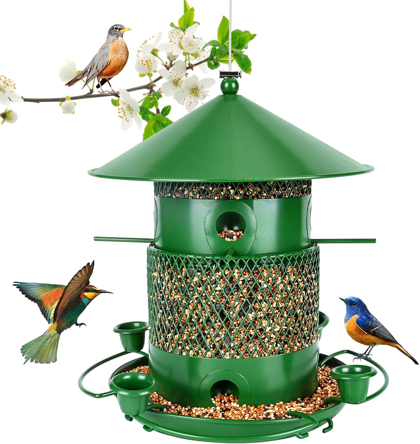 Comedero Pájaros Exterior Colgante 2.5L Resistente al Clima, Comedero Pajaros