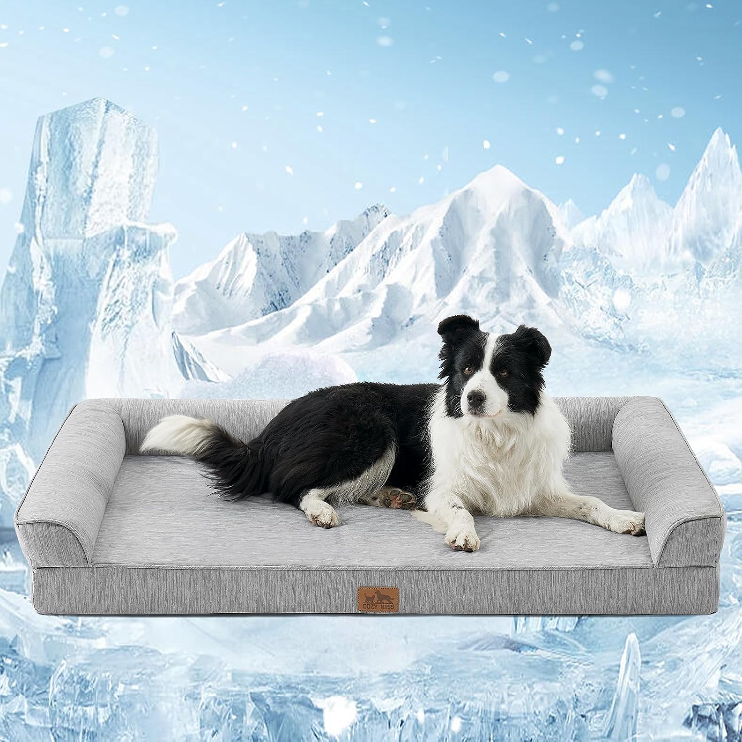 COZY KISS Cama refrigerante 122x81cm, Q-MAX>0.4 Alfombra para Perro XL Gris