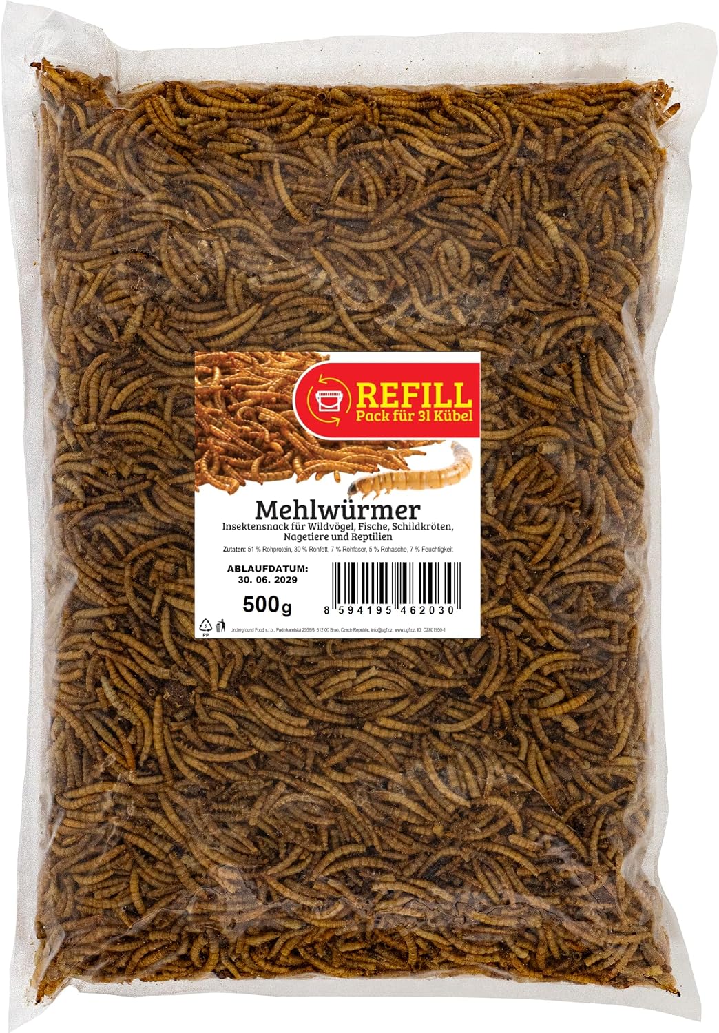 UGF - Gusanos de harina Premium Secos 500 g, Comida para pájaros Silvestres