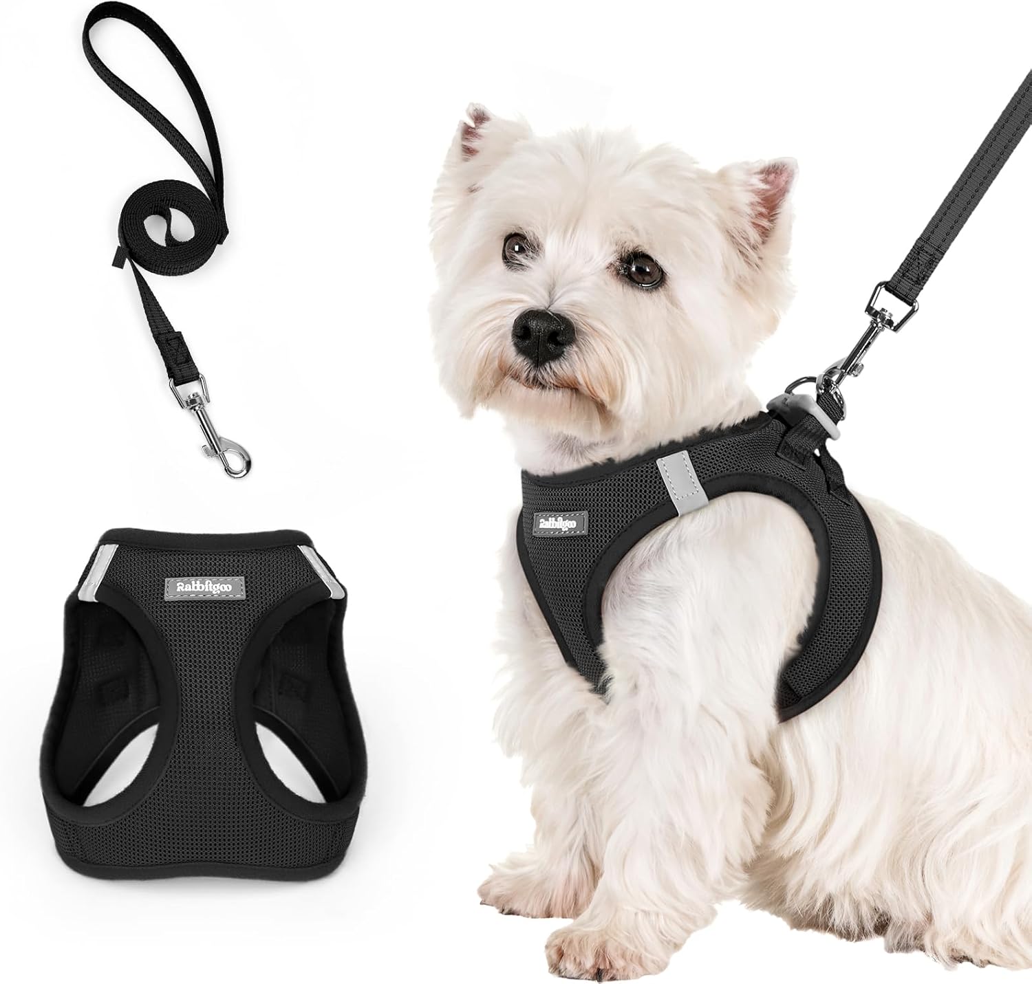 rabbitgoo Arnes Perro Pequeño con Correa de 156cm, Negro, S – Arnés Perro