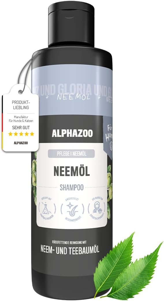 alphazoo Champú para perros de Neemöl de 250 ml, cuidado suave con aceite