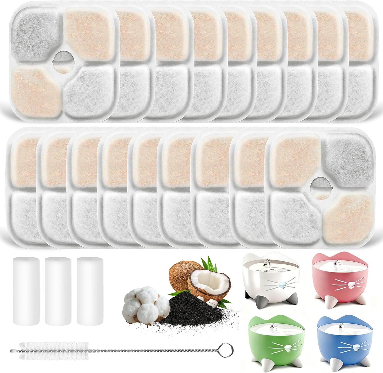 18 Filtros Fuente Gatos y 3 Mangueras para Catit Pixi (2,5L)