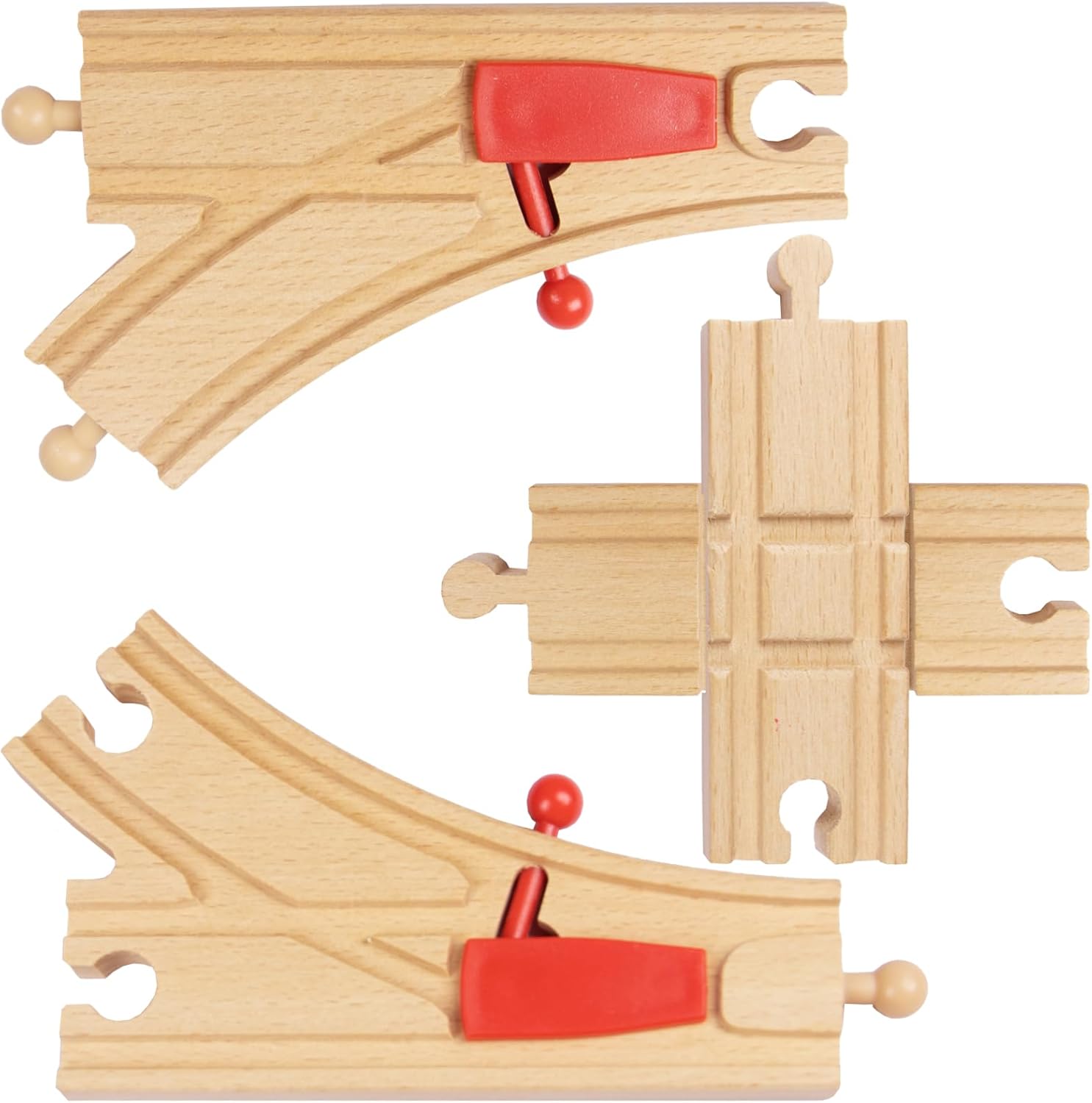 3 vías de Tren de Madera con desvío, Compatible con Todas Las Marcas – Incluye