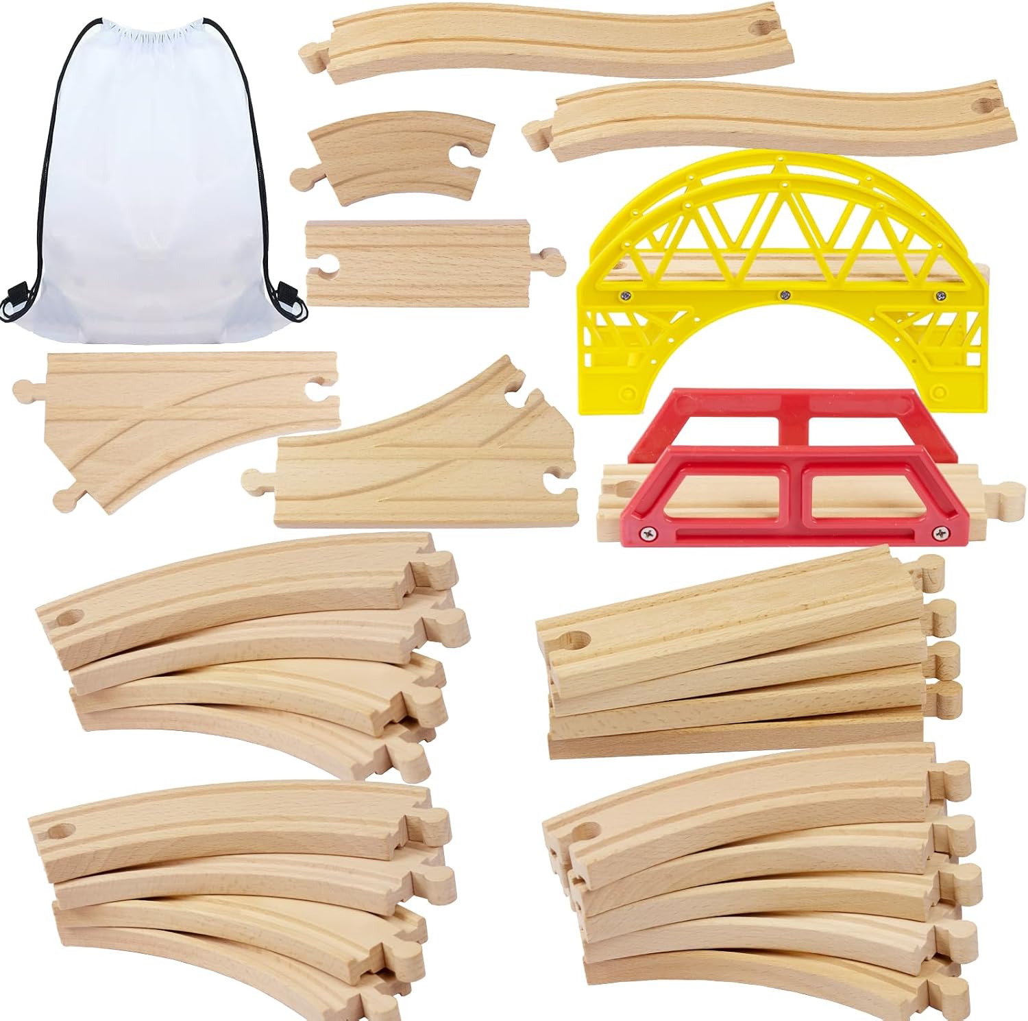 25 Piezas vías Tren Madera compatibles Marcas Principales Rectos curvos