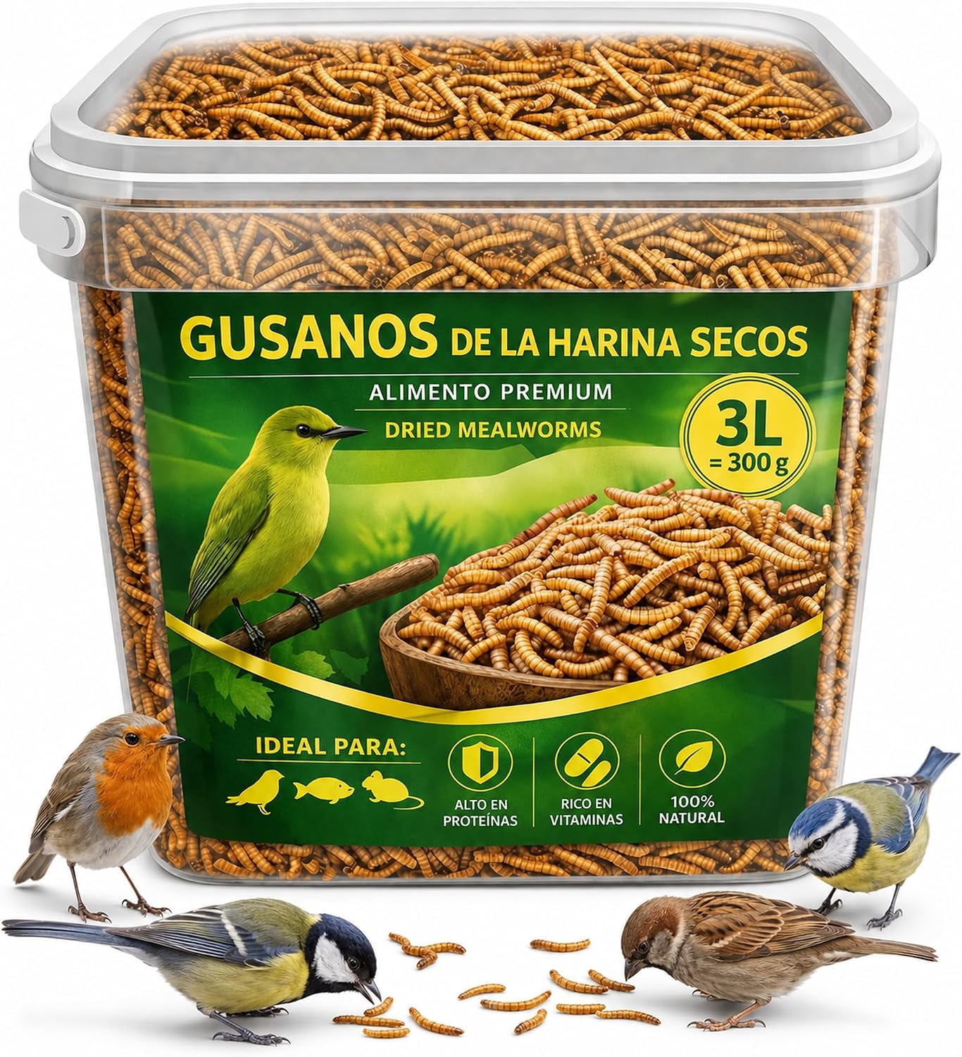 AF® Gusanos de la Harina Deshidratados 300g, 2,5L Tenebrios Molitor Natural